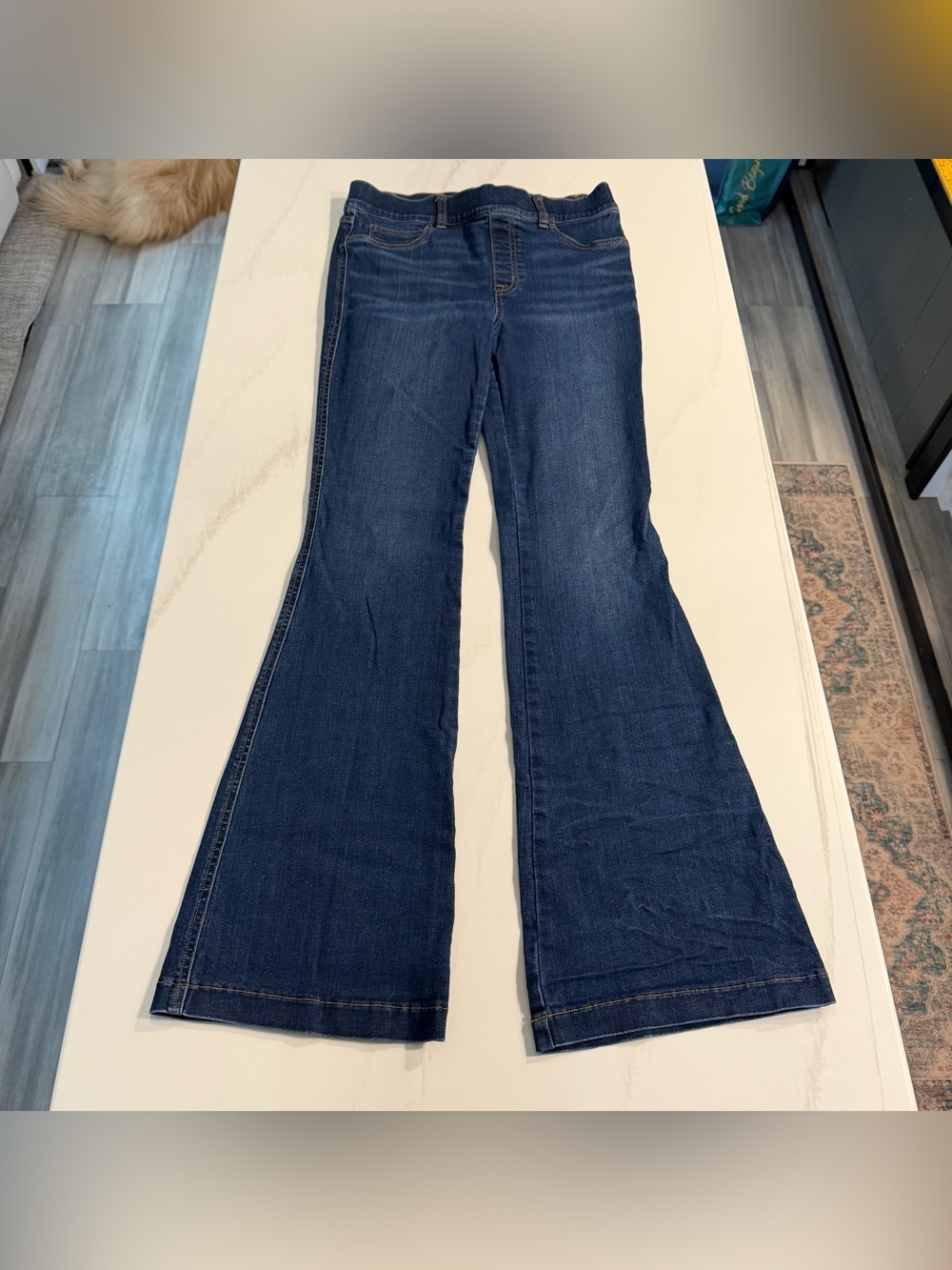 SPANX Clean Indigo Bootcut Trouser Jeans Flare Dark Wash Pull On Women’s Sz M
